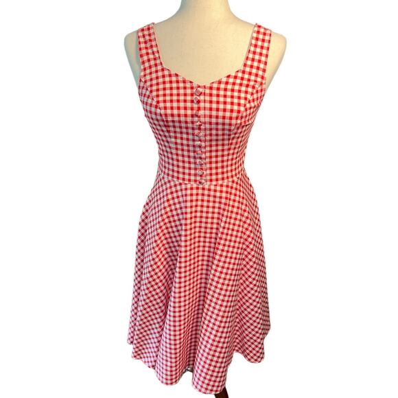 Belle Poque 1950 Sleeveless Flared A Line Dress Sweetheart Red Check size Small - Picture 1 of 16